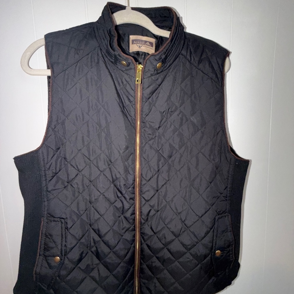 Black Quilted Vest with Gold Zipper